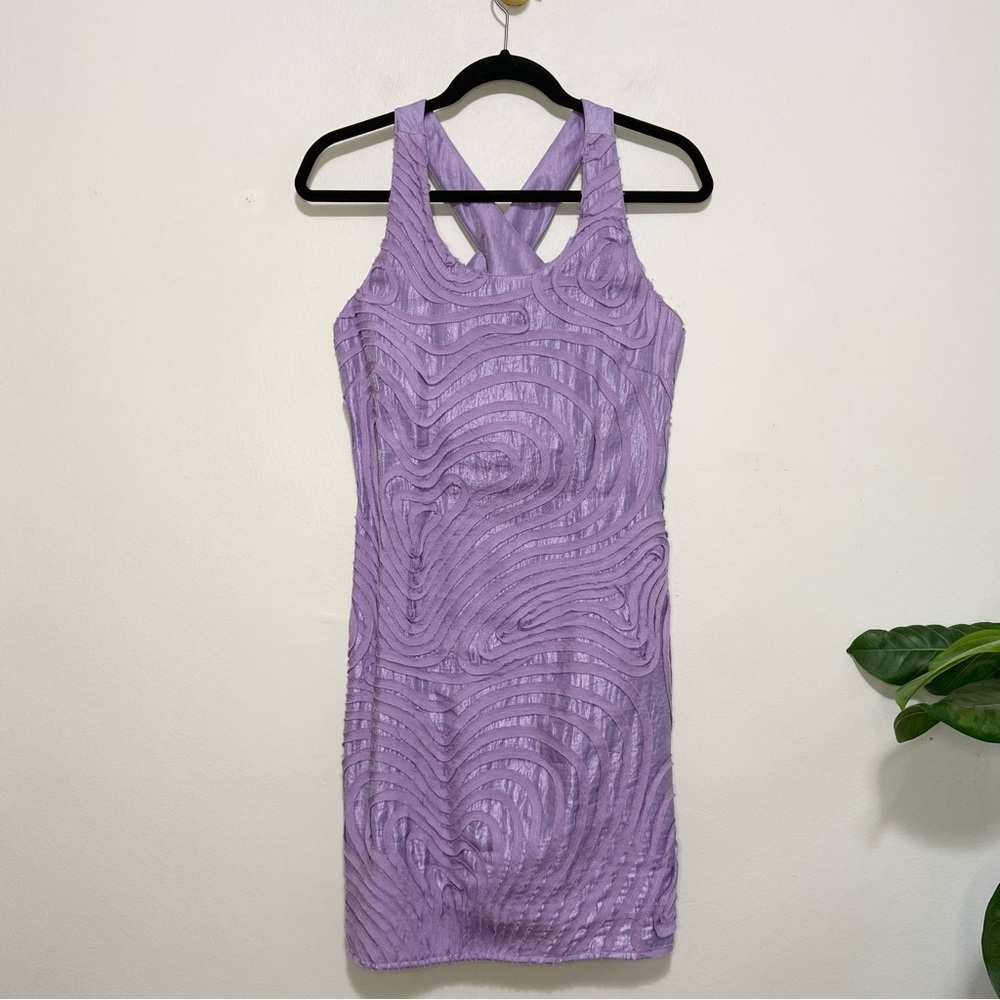 Samuel Dong Purple Sleeveless Geometric Scoop Neck Halter Mini Dress